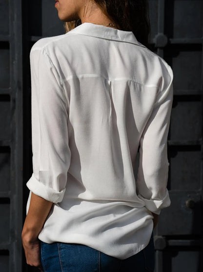 Kvinders Chiffonbluse Løs V-hals 4