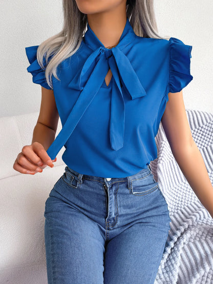 Kvinders Chiffonbluse med Flæser og V-hals 4