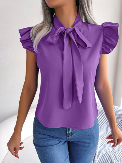 Kvinders Chiffonbluse med Flæser og V-hals 9