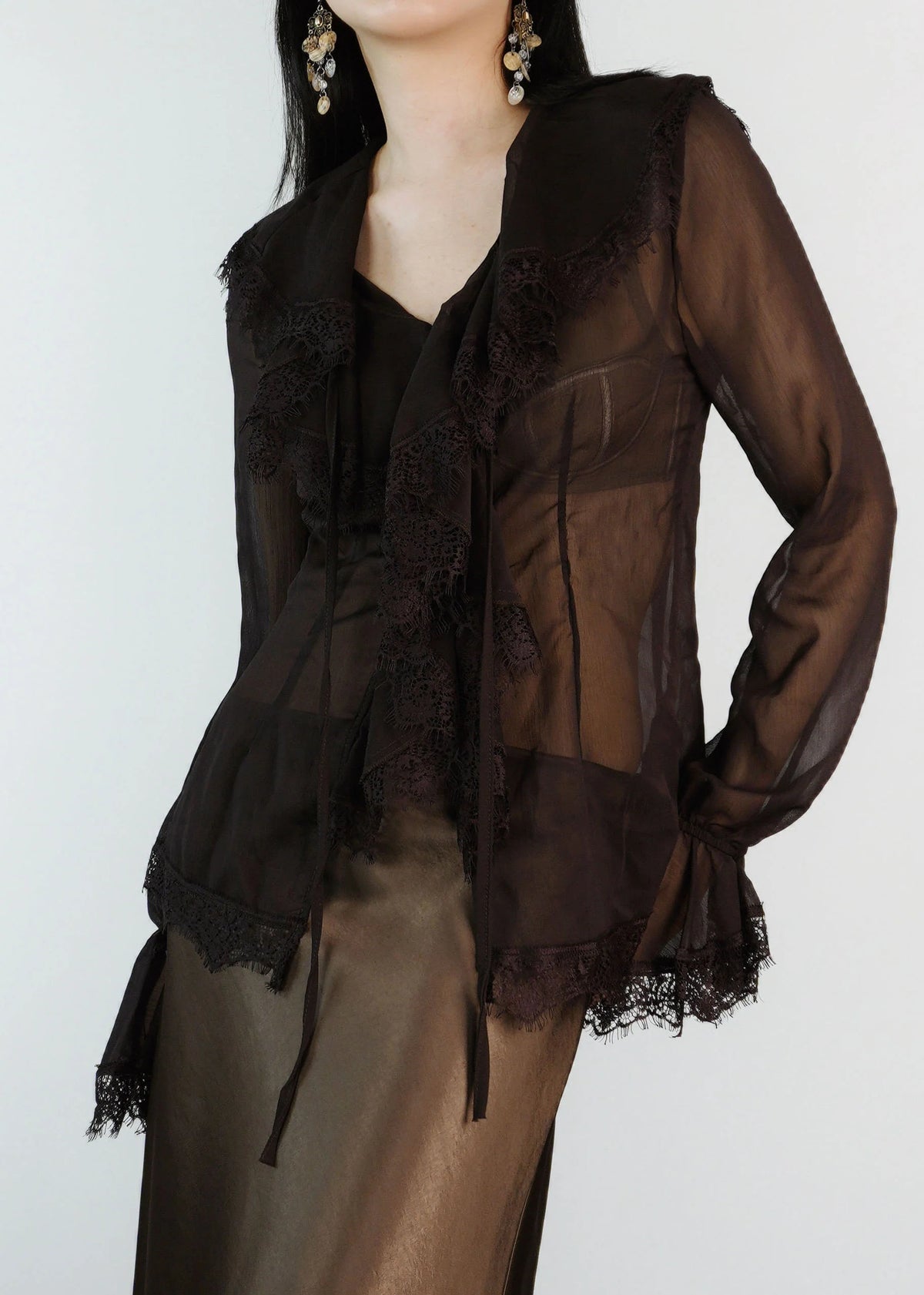 Kvinders Chiffonbluse med Flareærmer og Blonde Patchwork 1