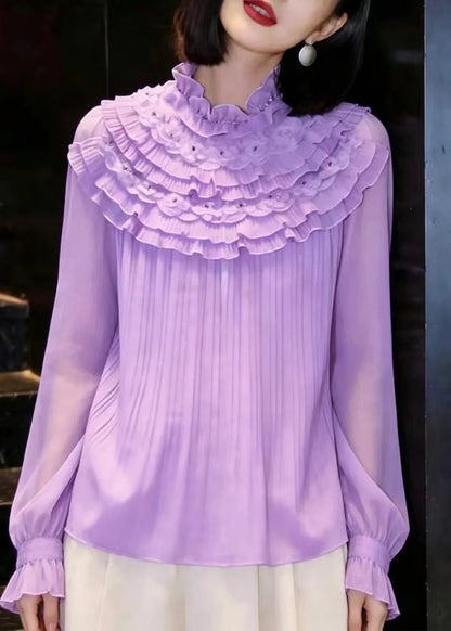 Kvinders Chiffonbluse med Mock Neck og Lagdelte Flæser 3