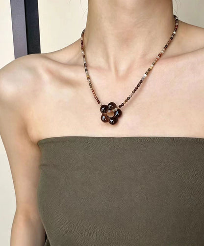 Kvinders Choker Halskæde med Farvede Glas- og Naturstenperler 1