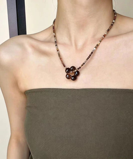 Kvinders Choker Halskæde med Farvede Glas- og Naturstenperler 1