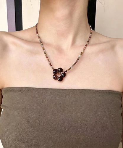 Kvinders Choker Halskæde med Farvede Glas- og Naturstenperler 3
