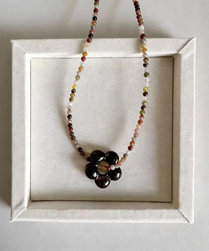 Kvinders Choker Halskæde med Farvede Glas- og Naturstenperler 4