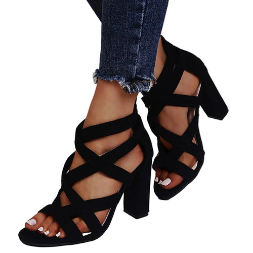 Kvinders Chunky Hæl Strappy Sko 0