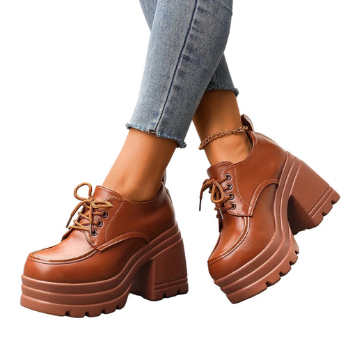 Kvinders Chunky Platform Oxfords Casual Style 0