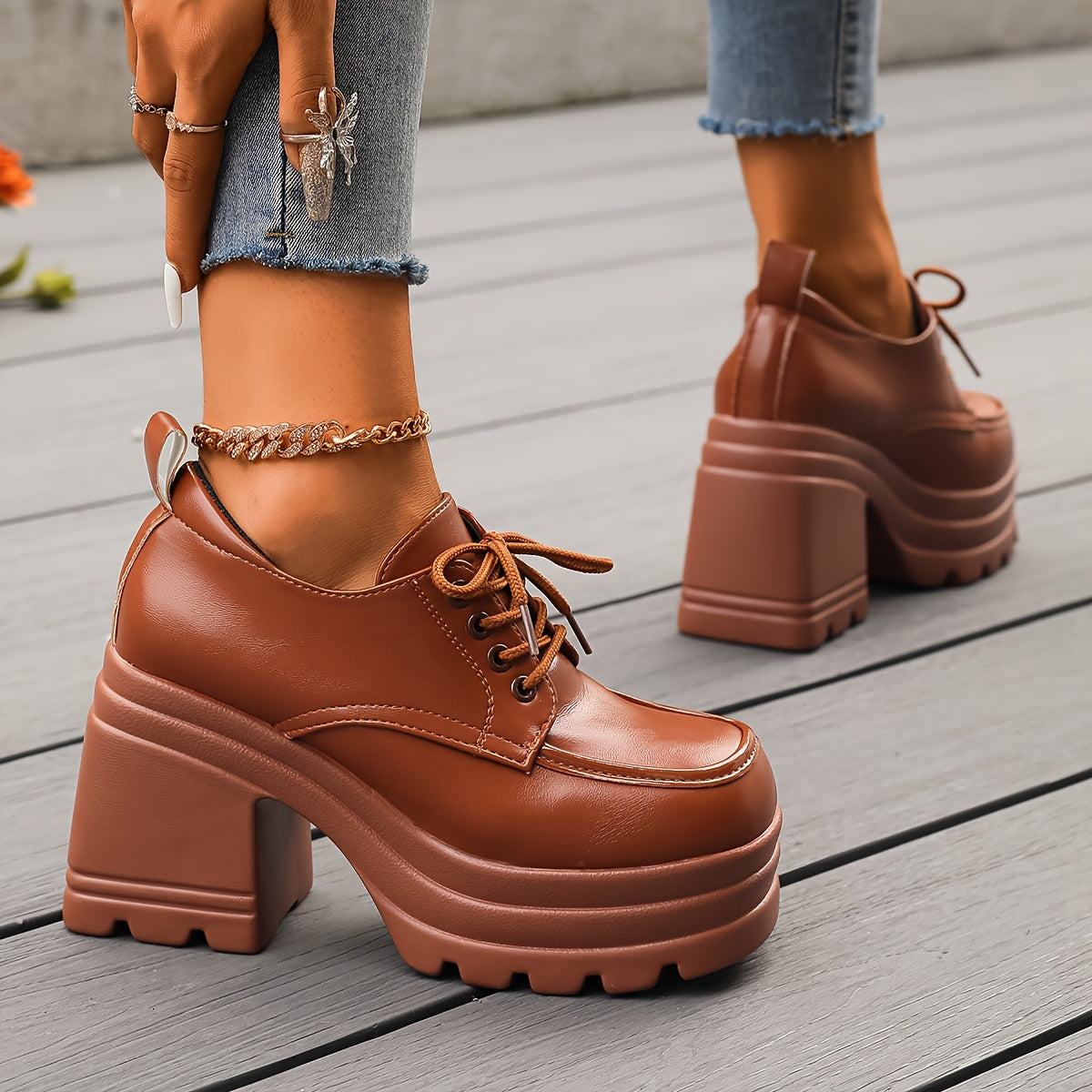 Kvinders Chunky Platform Oxfords Casual Style 3