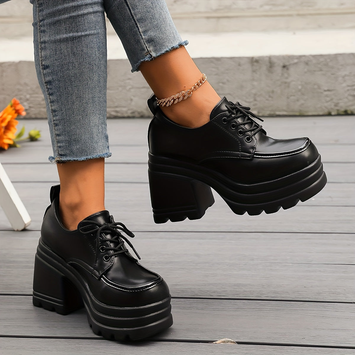 Kvinders Chunky Platform Oxfords Casual Style 5