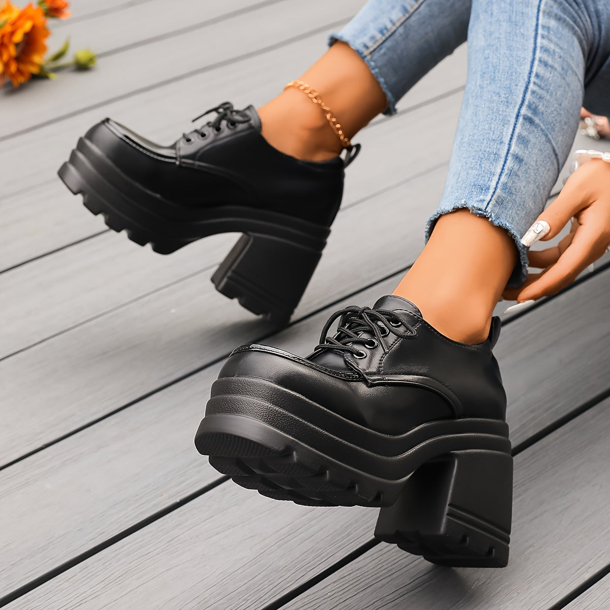 Kvinders Chunky Platform Oxfords Casual Style 6