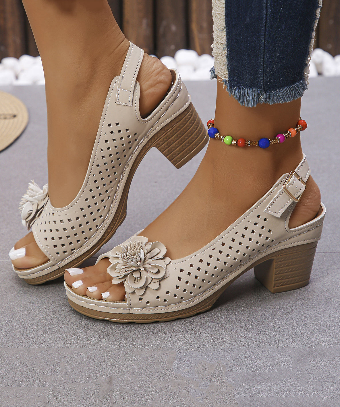 Kvinders Chunky Sandaler med Blomsterdesign 2