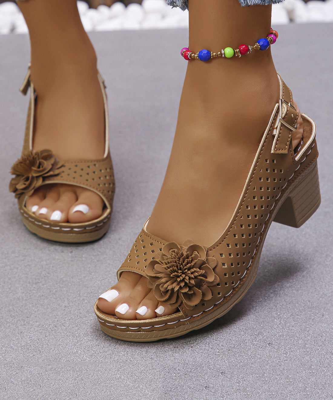 Kvinders Chunky Sandaler med Blomsterdesign 4