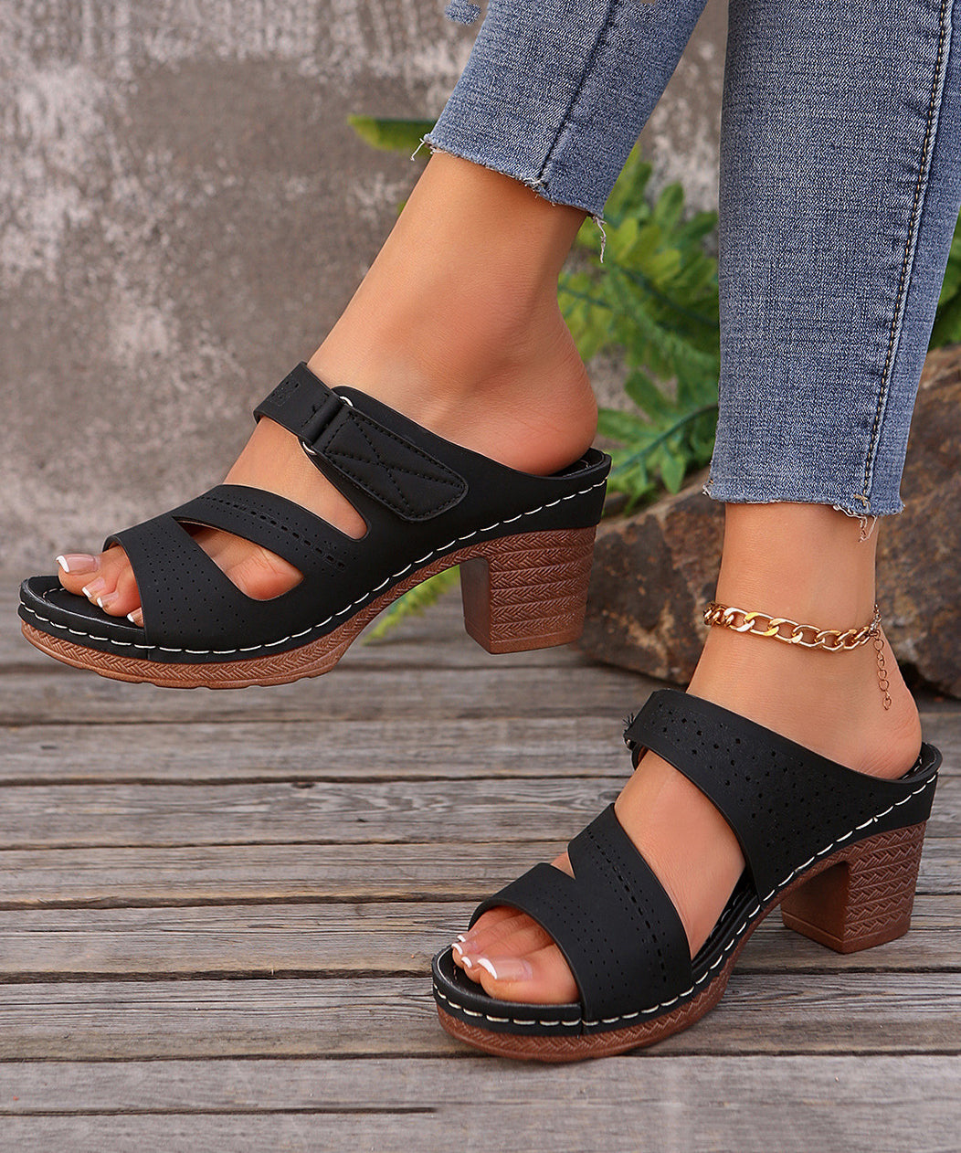 Kvinders Chunky Sandaler med Udsnit 1