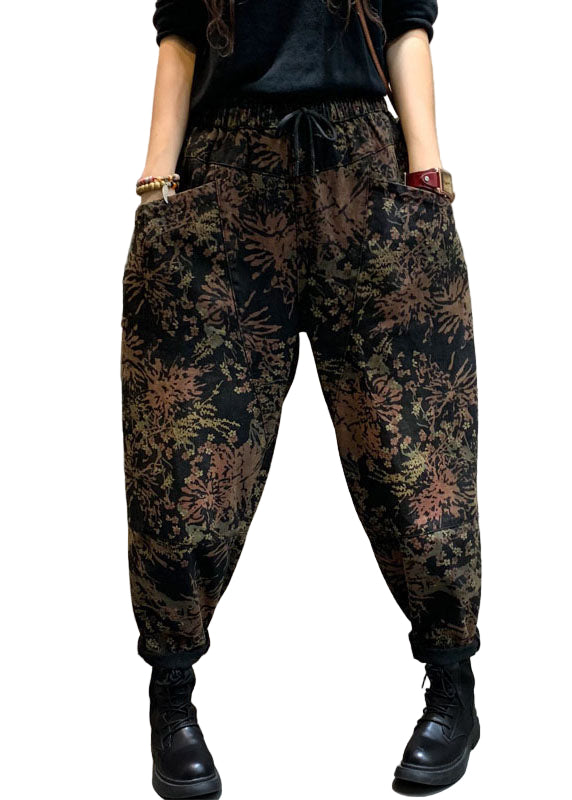 Kvinders Cinched Denim Bukser med Print 0