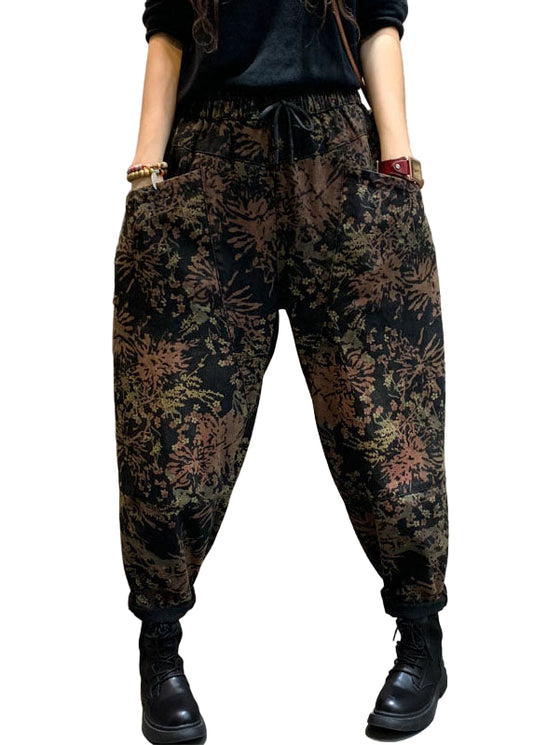 Kvinders Cinched Denim Bukser med Print 0