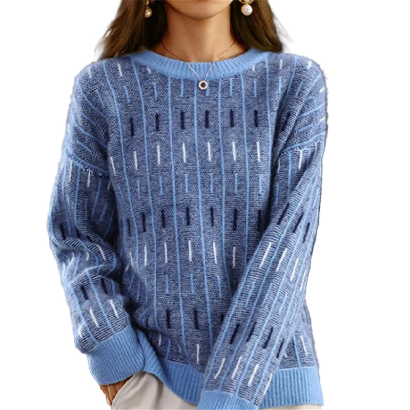 Kvinders Crewneck Pullover Sweater Geometrisk Design 0
