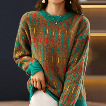 Kvinders Crewneck Pullover Sweater Geometrisk Design 1