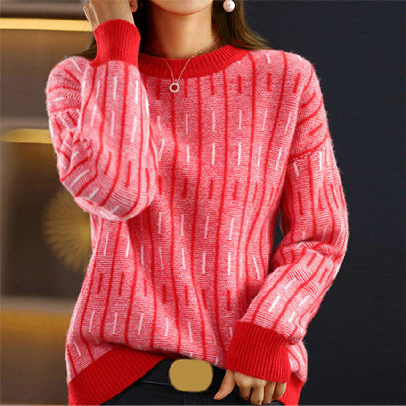 Kvinders Crewneck Pullover Sweater Geometrisk Design 2