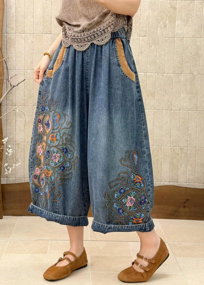 Kvinders Crop Jeans Med Broderede Lommer og Elastisk Talje 2