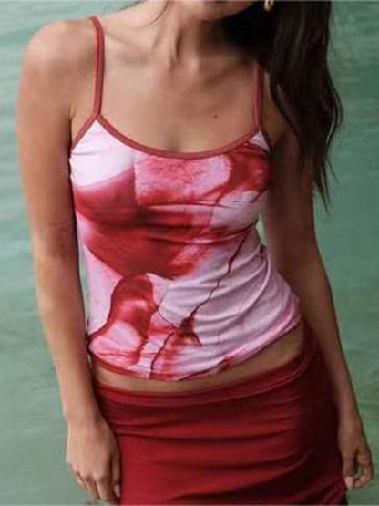 Kvinders Crop Top Blomsterprint Rygløs Spaghetti Strop 1