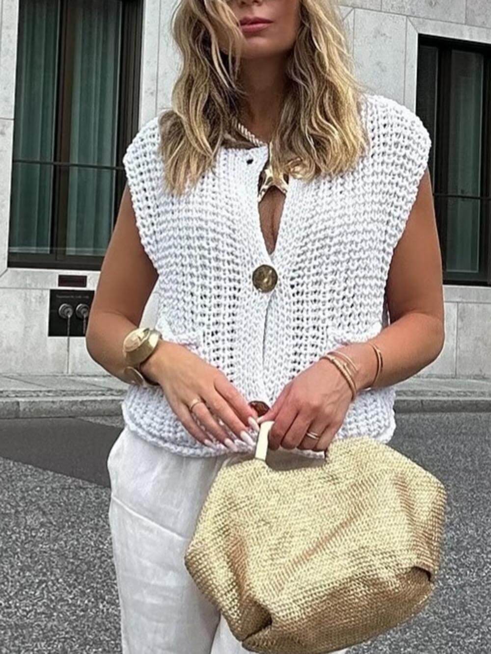 Kvinders Cropped Cardigan Ærmeløs Casual Moderne 3