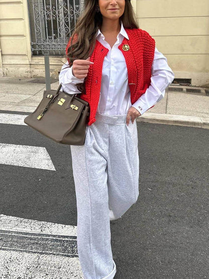 Kvinders Cropped Cardigan Ærmeløs Casual Moderne 6