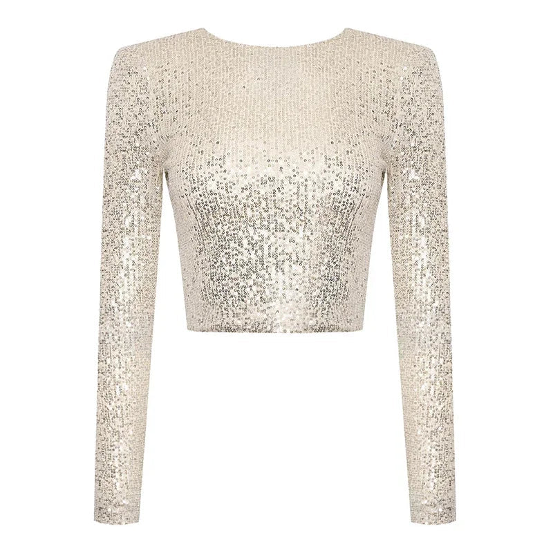 Kvinders Cropped Top med Pailletter 0