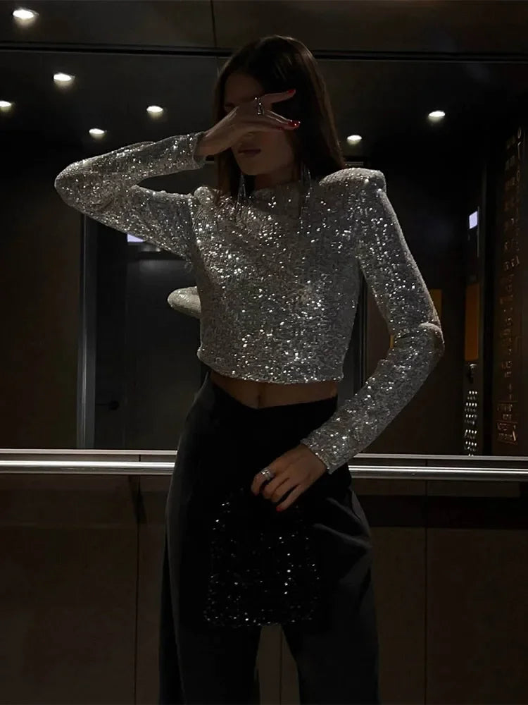 Kvinders Cropped Top med Pailletter 1