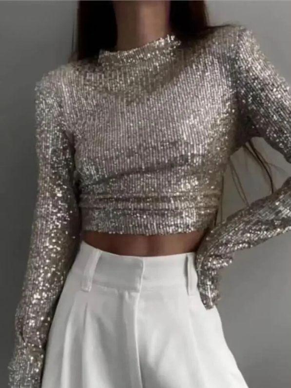 Kvinders Cropped Top med Pailletter 2