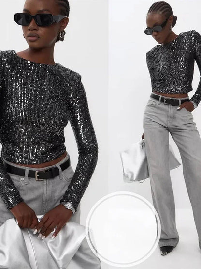 Kvinders Cropped Top med Pailletter 3