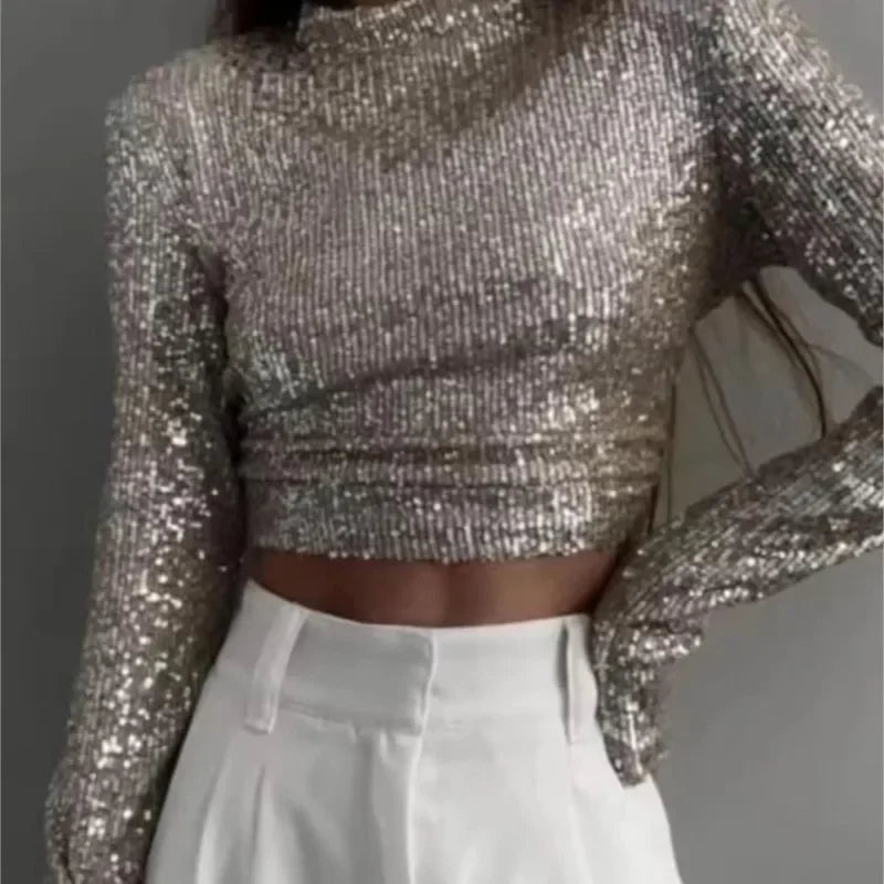 Kvinders Cropped Top med Pailletter 6