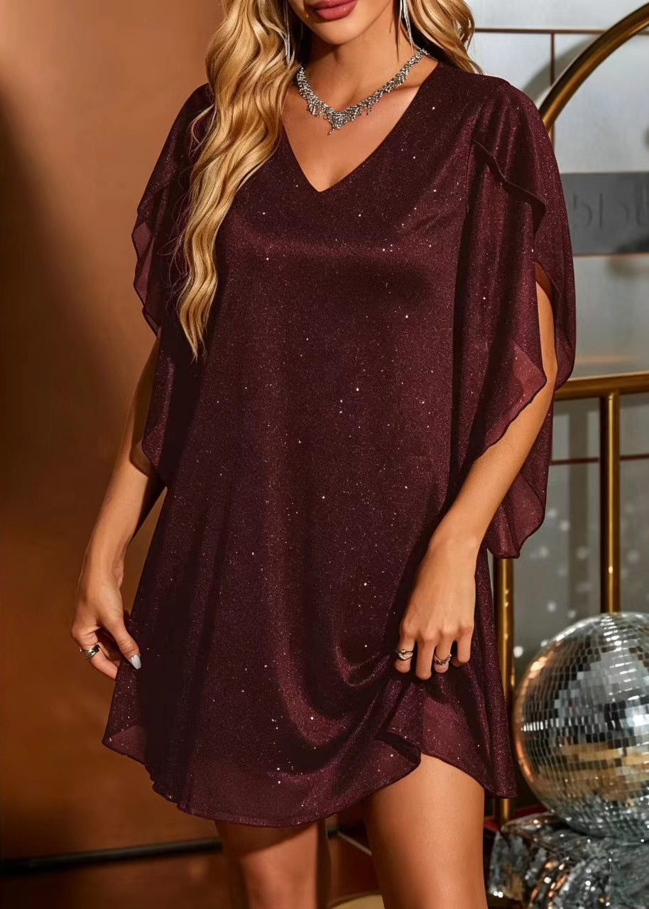 Kvinders Day Dress V-hals med Pailletter 1