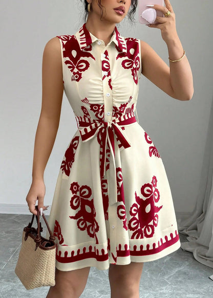 Kvinders Day Dress med Bindebånd og Print 1