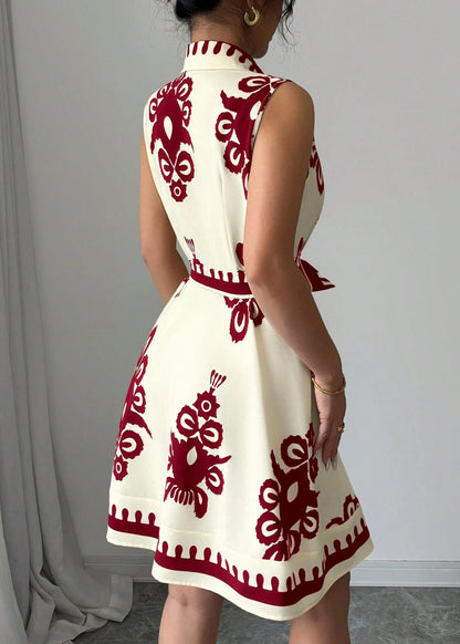 Kvinders Day Dress med Bindebånd og Print 3