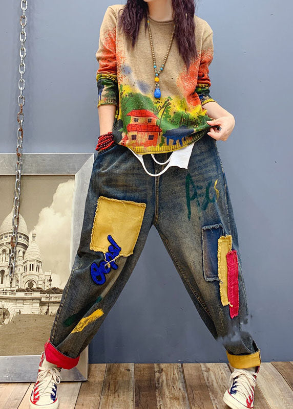 Kvinders Denim Bukser med Patch Applikation 0