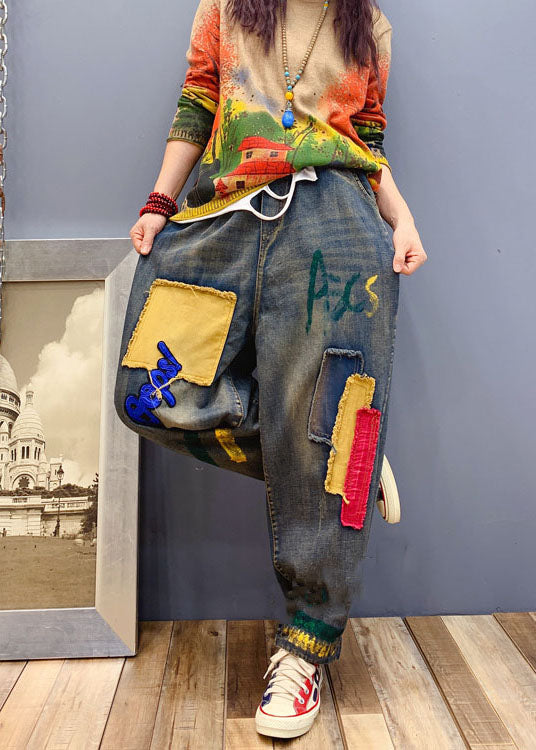 Kvinders Denim Bukser med Patch Applikation 1