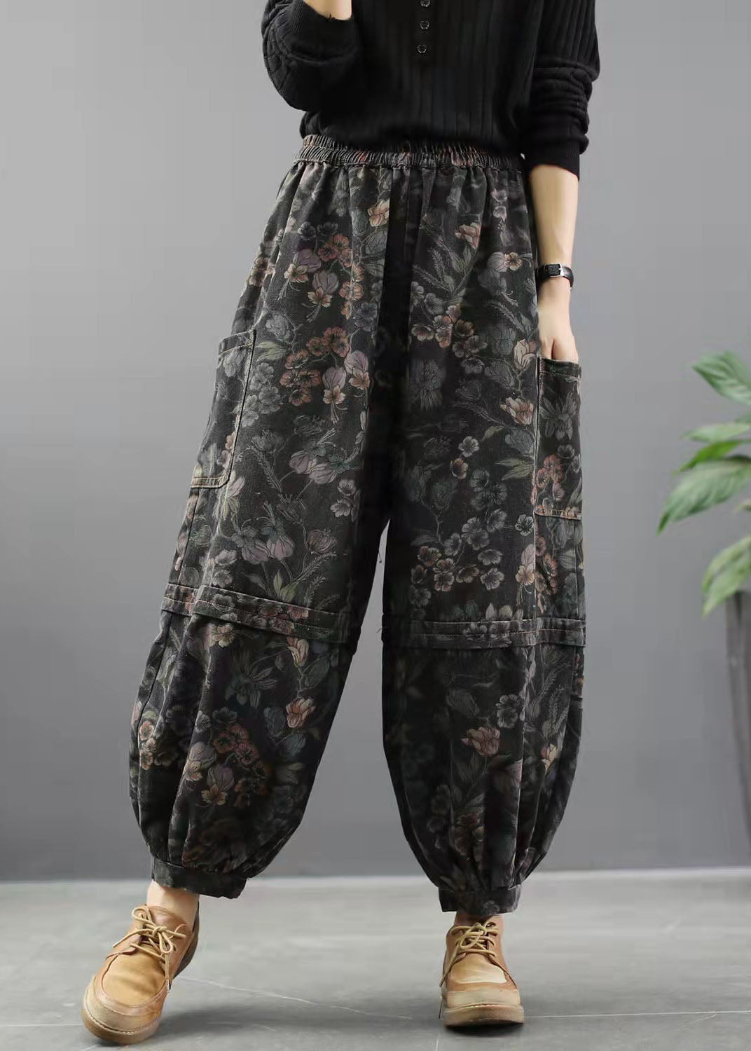 Kvinders Denim Bukser med Print og Lanterne Stil 1