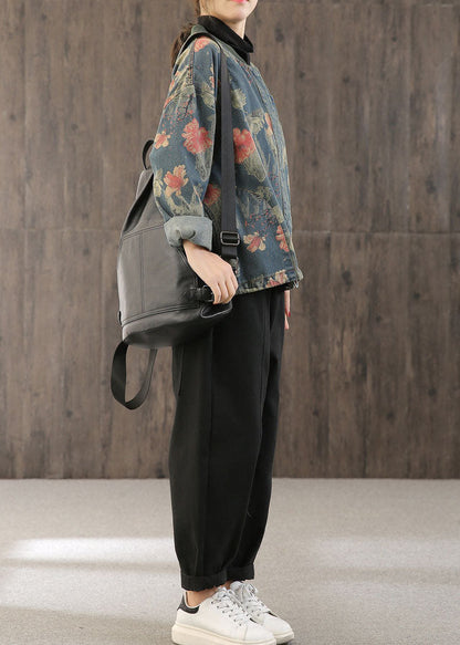 Kvinders Denim Frakke med Retro Print og Knapper 4