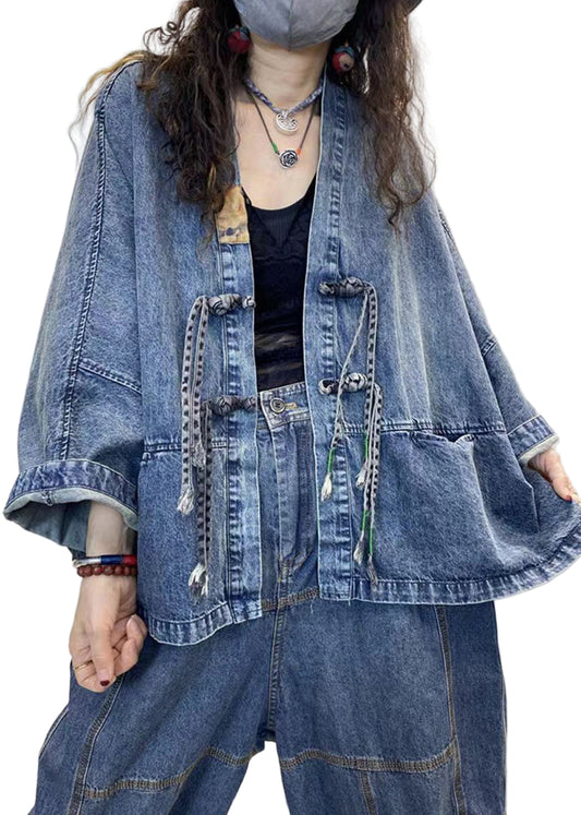 Kvinders Denim Frakke med V-hals og Lange Ærmer 0
