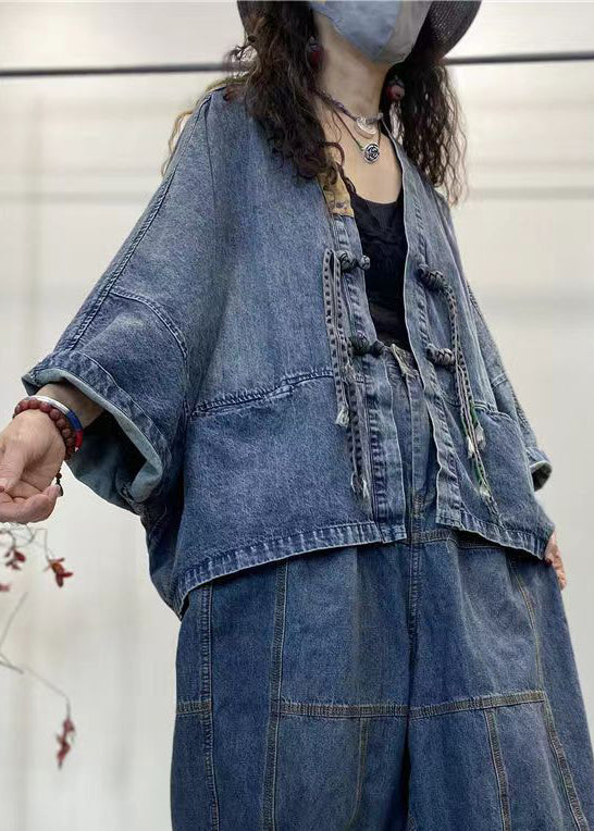 Kvinders Denim Frakke med V-hals og Lange Ærmer 3
