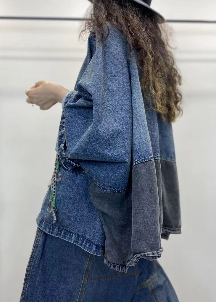 Kvinders Denim Frakke med V-hals og Lange Ærmer 4
