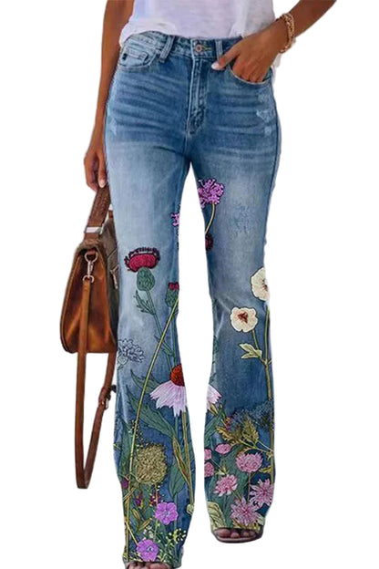 Kvinders Denim Jeans med Blomsterlommer 0