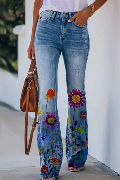 Kvinders Denim Jeans med Blomsterlommer 1