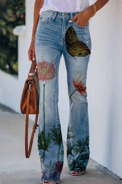 Kvinders Denim Jeans med Blomsterlommer 2