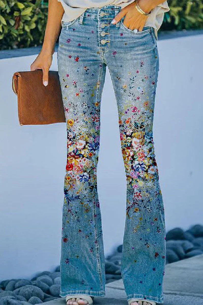 Kvinders Denim Jeans med Blomsterlommer 3