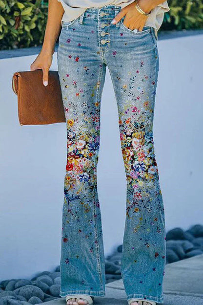 Kvinders Denim Jeans med Blomsterlommer 3