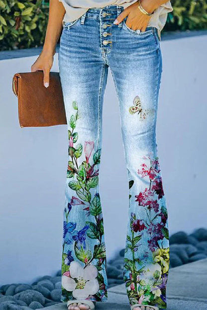 Kvinders Denim Jeans med Blomsterlommer 4