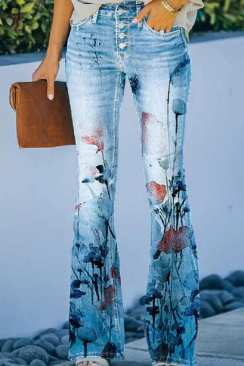 Kvinders Denim Jeans med Blomsterlommer 7