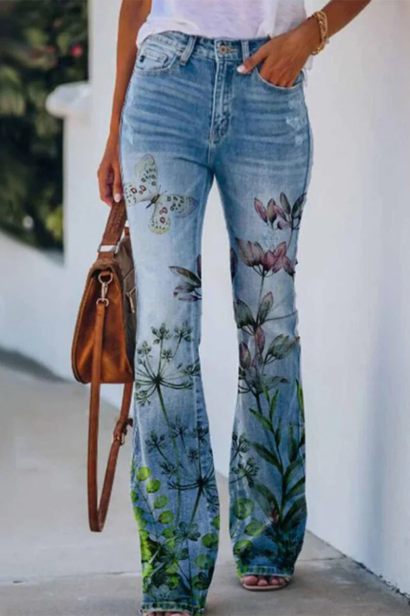 Kvinders Denim Jeans med Blomsterlommer 8