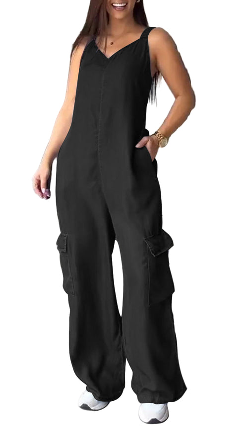 Kvinders Denim Jumpsuit V-Hals Komfortabel 0